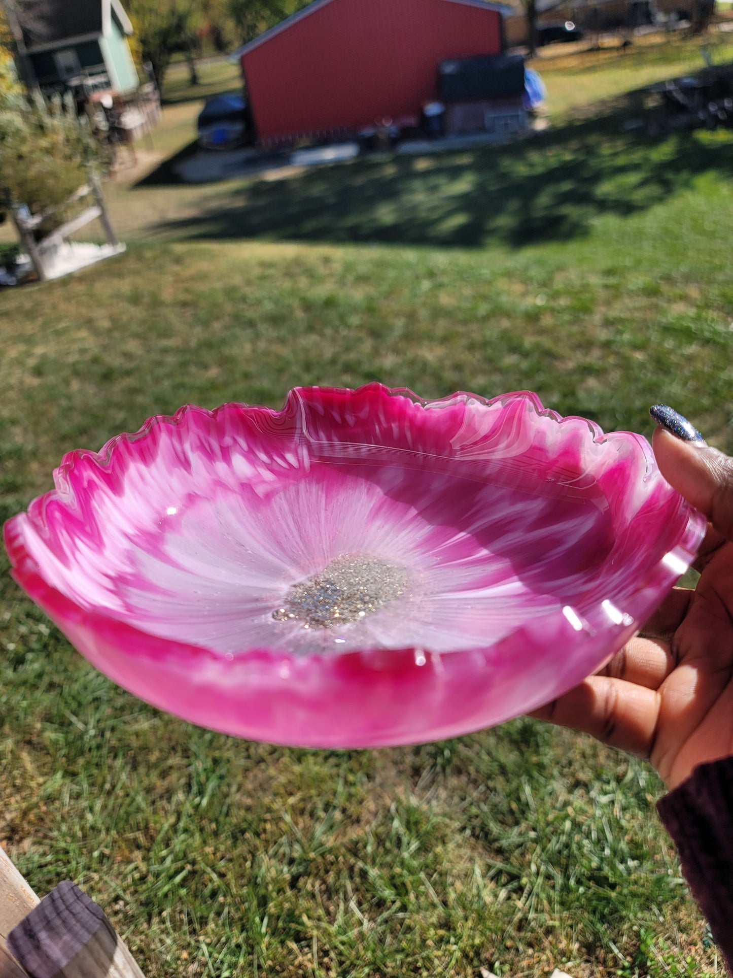 Large Decorative Bowl Pink and White